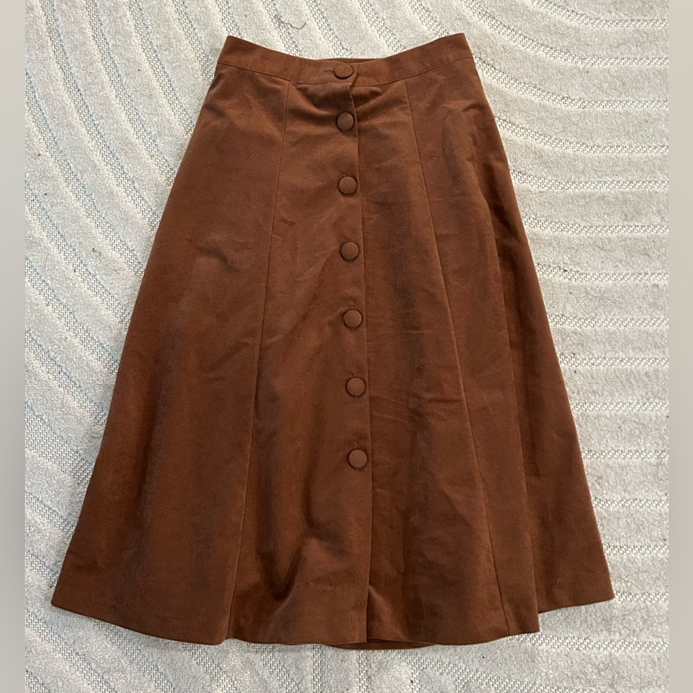 Vintage Tumbleweeds Faux Suede Brown Button Down Long Skirt - Size 10